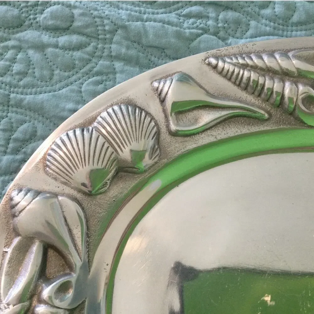 Oval Seashell Serving Platter Sandcast Aluminum 17" - Picture 2 of 7